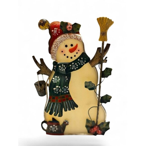 Snowman Stained Glass Votive Holder Multicolor Christmas Decor - Picture 2 of 5